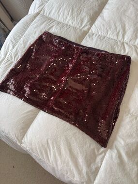 H&M Burgundy Sequin Mini Skirt